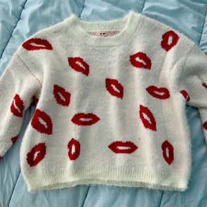 White Sweater with Red Lips from Franchescas